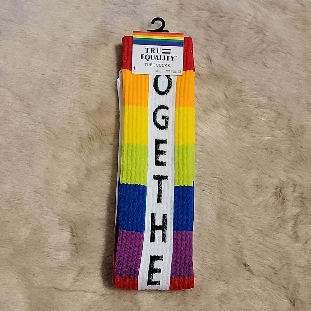 MEN'S TRU EQUALITY RAINBOW TUBE SOCKS, NEW!